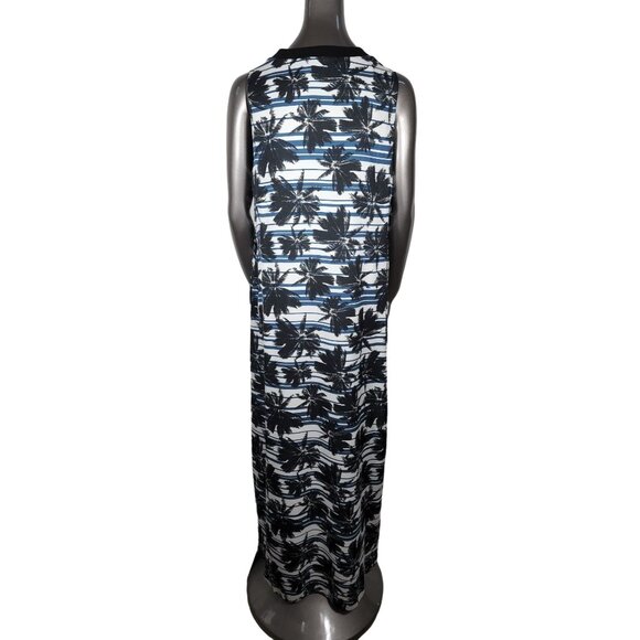 L'Agence Blue Tropical Maxi Beach Dress XS Palm Slits Sleeveless Extra Small - Picture 6 of 7